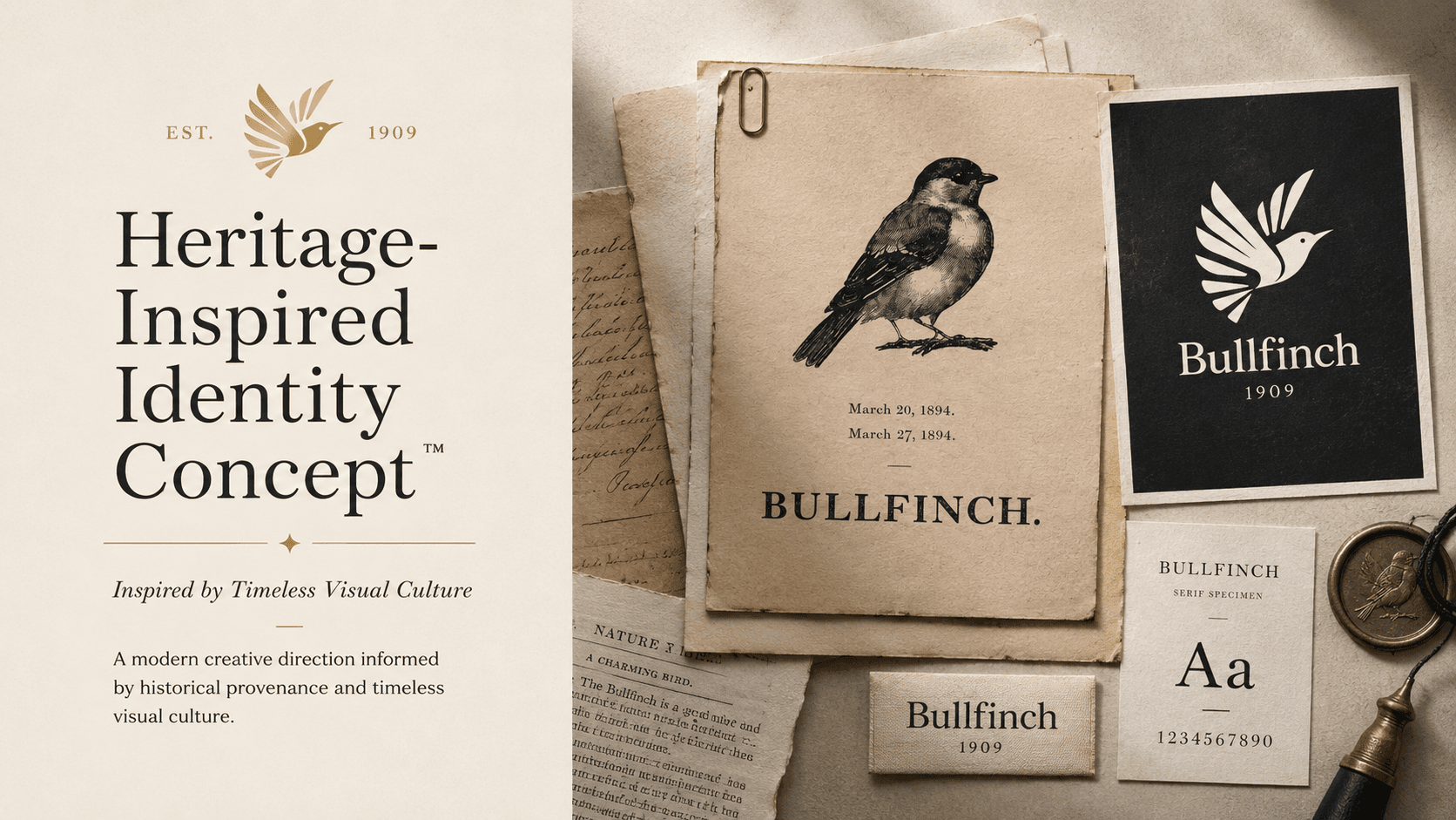 Vintage bird illustration on an archival document